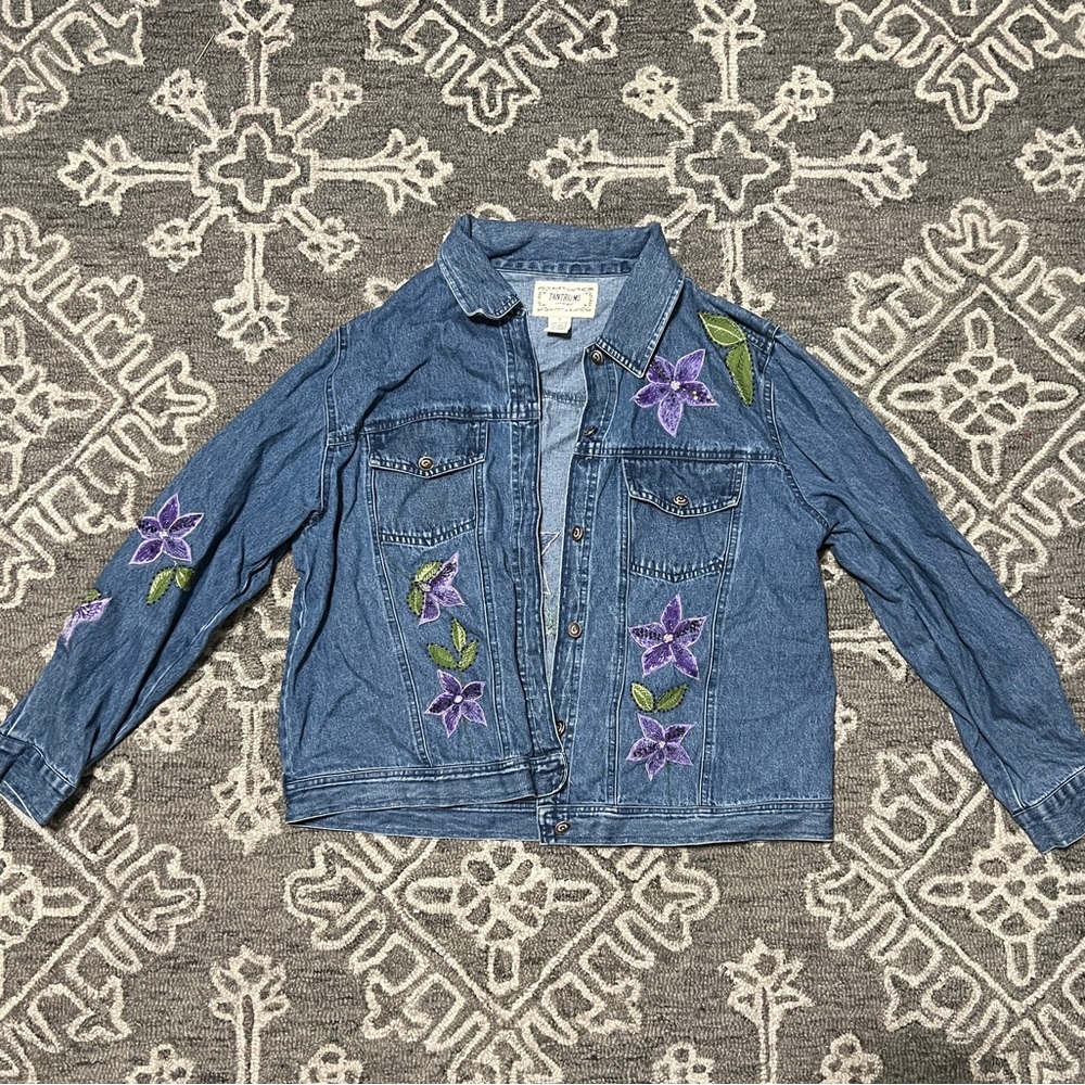 Vintage 90’s Floral Embroidered and Beaded Denim Jacket